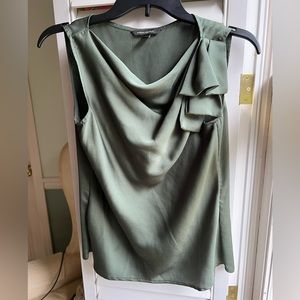 Olive tank top with ruffle on shoulder